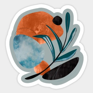 Minimalist olive branch with abstract blue and gold textures Sticker